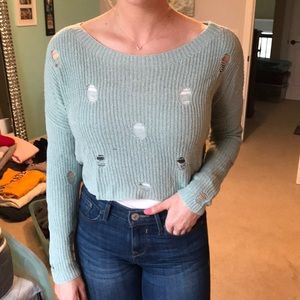 Sea green Express crop distressed sweater